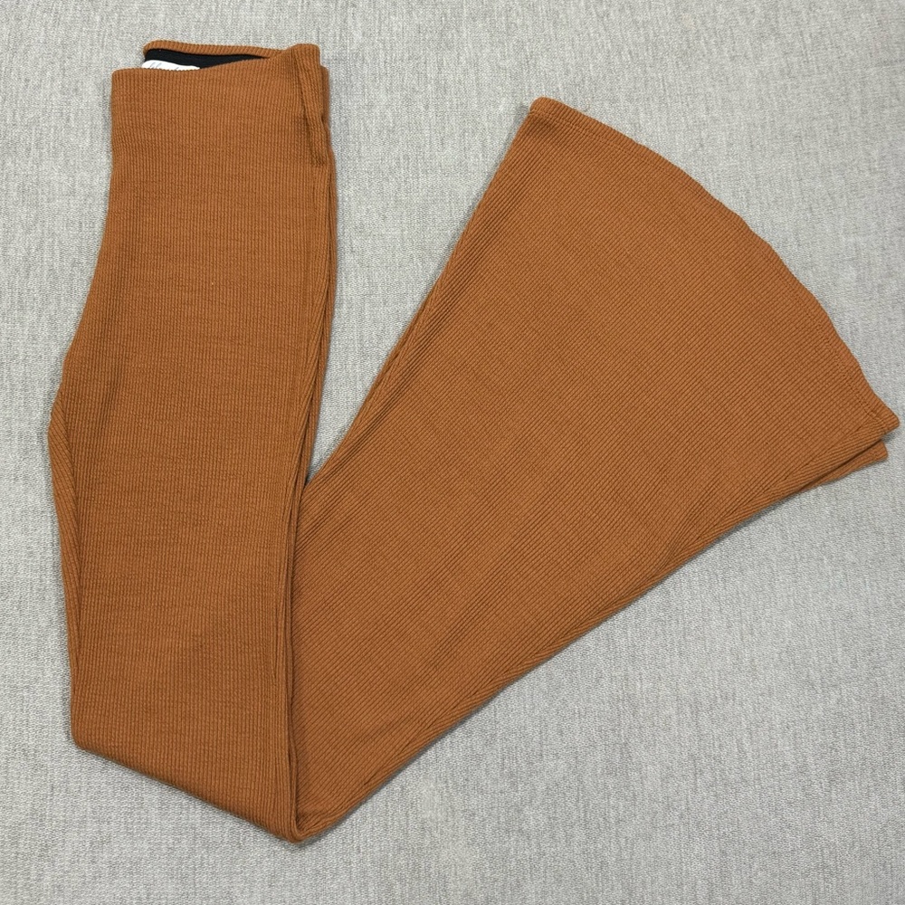 Burnt Orange Ribbed Flare Pants